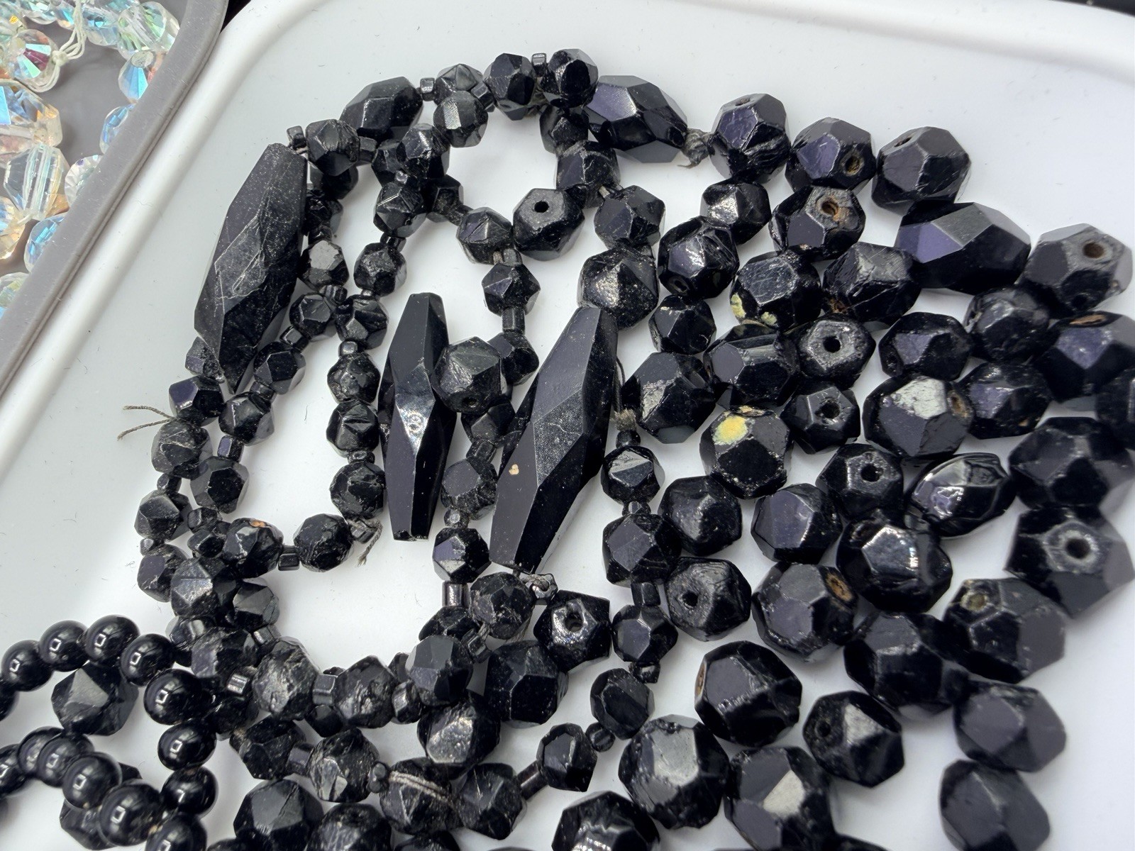 1.1 Lbs Vintage Salvage Glass Beads Rough Cut Black Clear AB Jewelry Making Lot