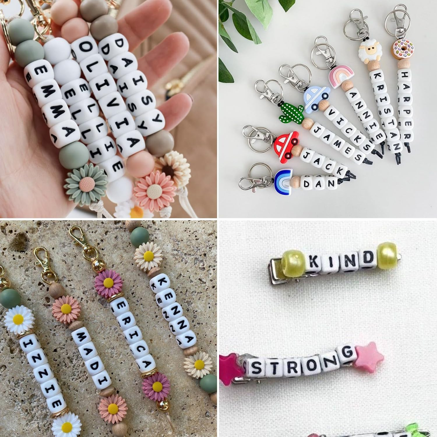 10X10Mm Large Square Letter Beads, White Big Alphabet Beads for Keychains, Jumbo