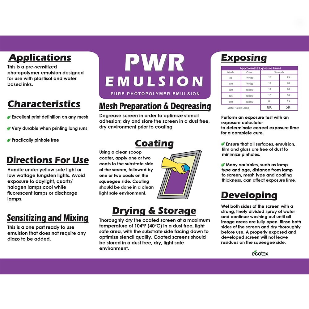 Ecotex® PWR Screen Printing Emulsion (Pint – 16 Fl Oz (Pack of 1), Purple