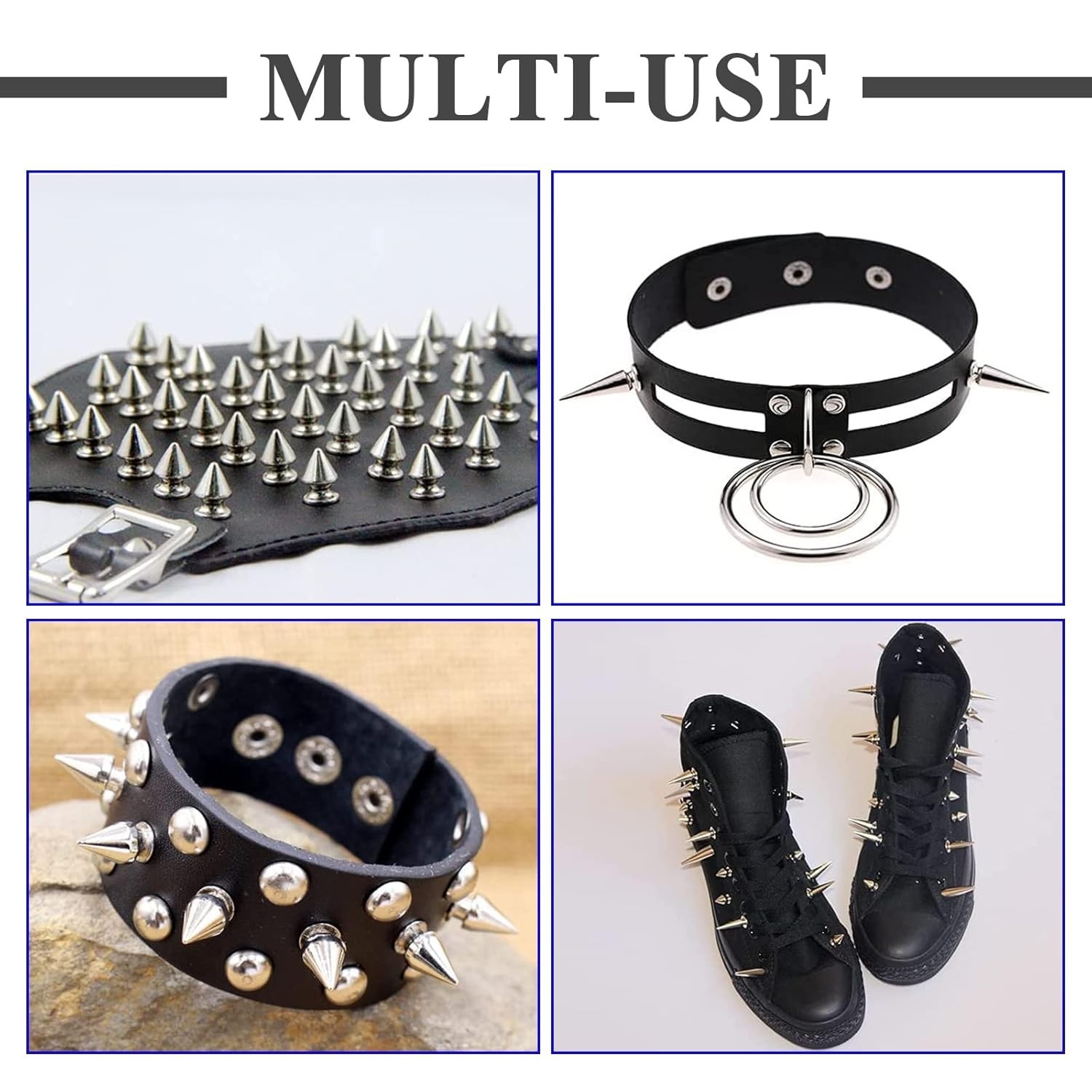 200 Sets Silver Cone Spikes Assorted Sizes Screw Back Studs Punk Rock Rivets