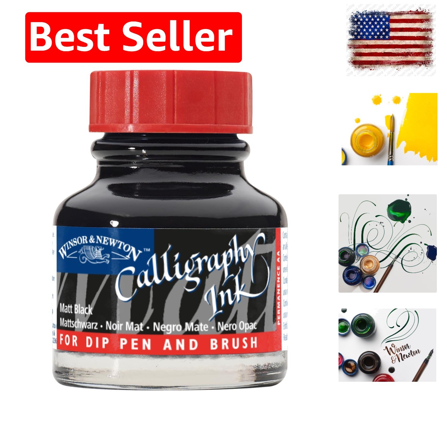 Calligraphy Ink, 30ml 1-oz Bottle, Matt Black