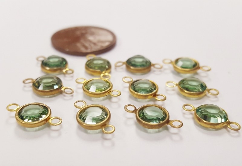 12 Vintage Swarovski Jewel Rose / Peridot SS30 Channel 2 Loop Connectors J142