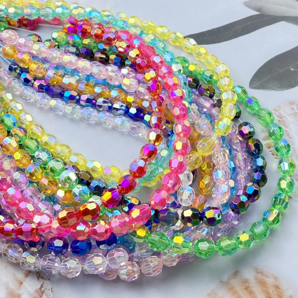 800 Pieces 6Mm Glossy Acrylic Faceted Beads AB Color Crystal round Plastic Space