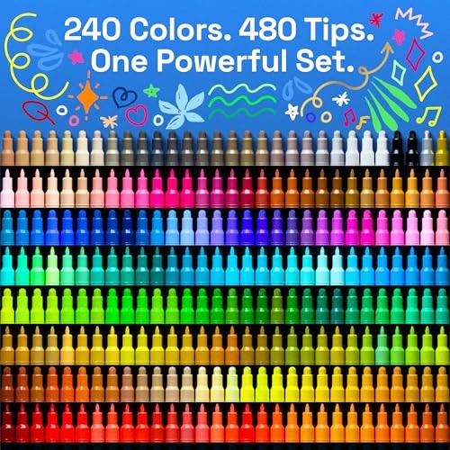 Precision Dual-Tip Acrylic Paint Markers – Paint Pens Set with 240 Multicolor