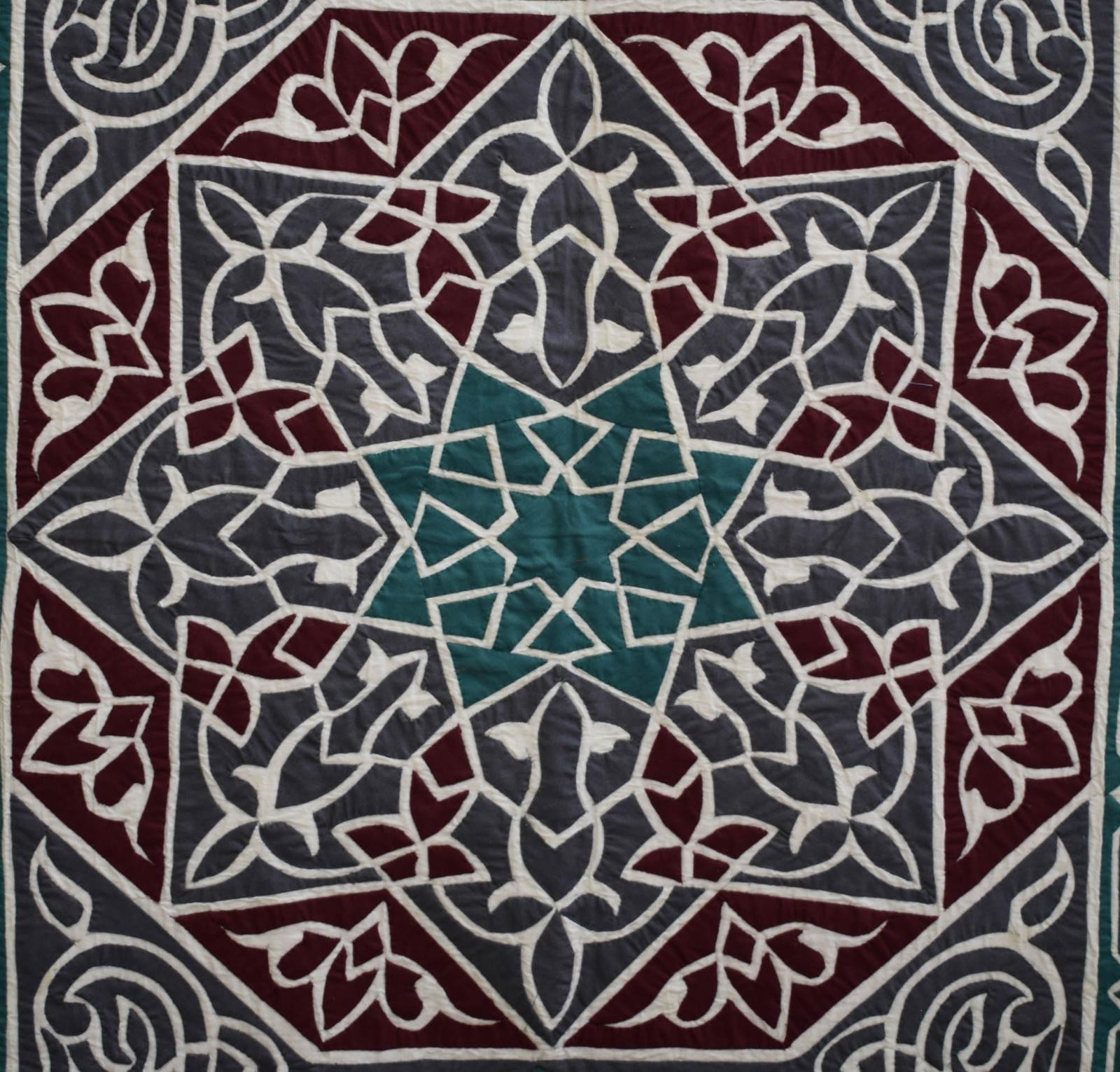 Egyptian Khayamiya Patchwork Wall Hanging Tapestry Maroon Green Star Medallion
