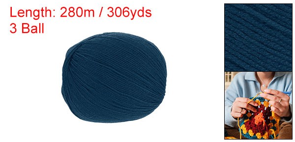4-Ply 100% Wool Yarn 3.52 OZ, 306 Yds(Dark Blue, 3 Ball)