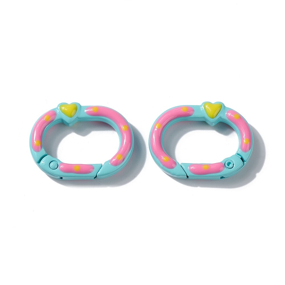 20x Oval Spray Painted Spring Buckles with Heart for DIY Crafts Jewelry Making