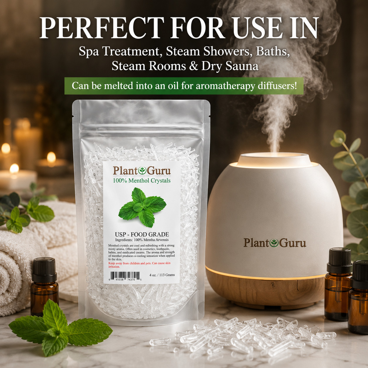 MENTHOL CRYSTALS Mentha Arvensis USP Food Grade 100% PURE 1 oz. to 10 lbs. Bulk