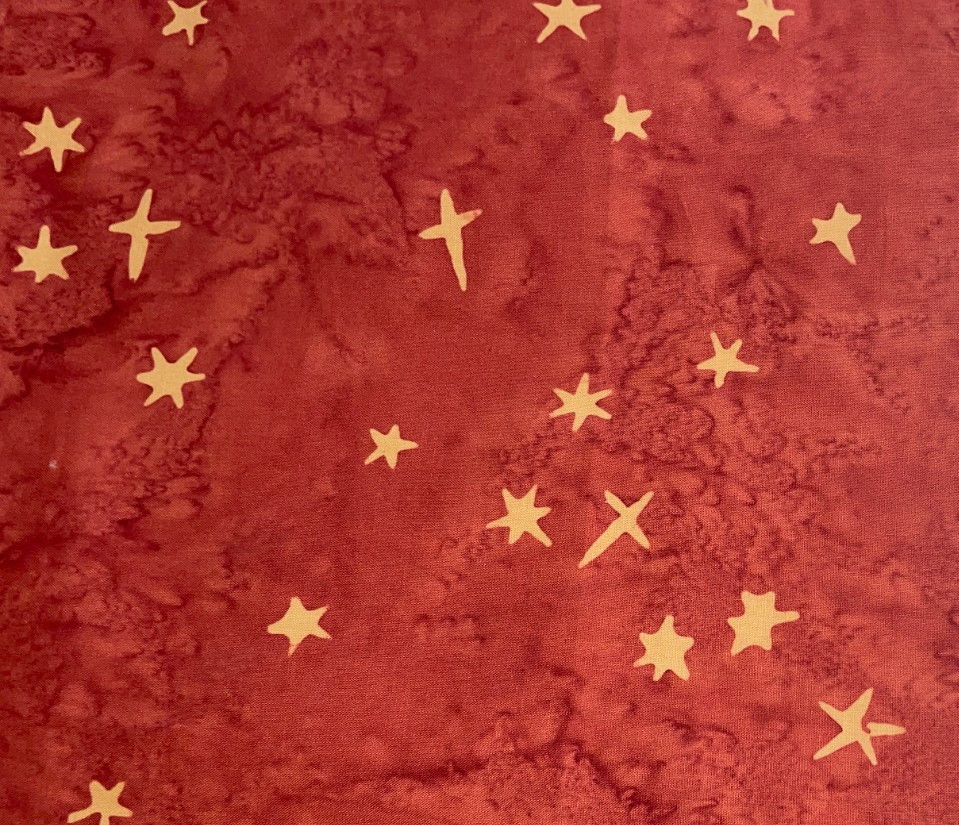 1/2 Yd Batik Red w/Yellow Gold Stars Cotton Quilt Store Fabric BTHY