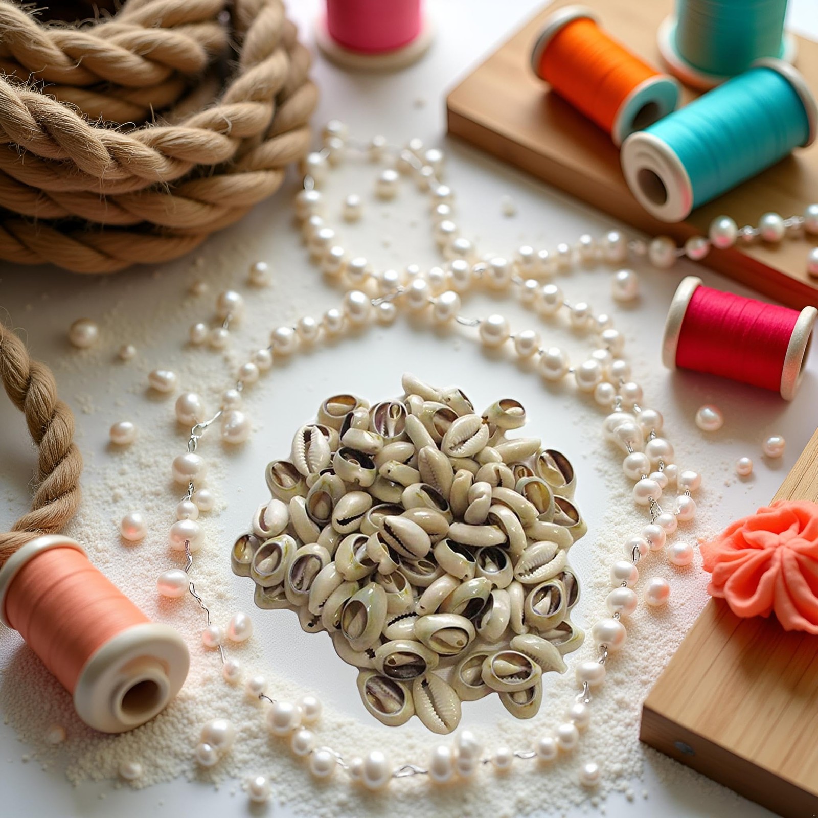100 Pcs White and Lvory Natural Cowrie Shells Beads 0.12 Inches, White, Ivory
