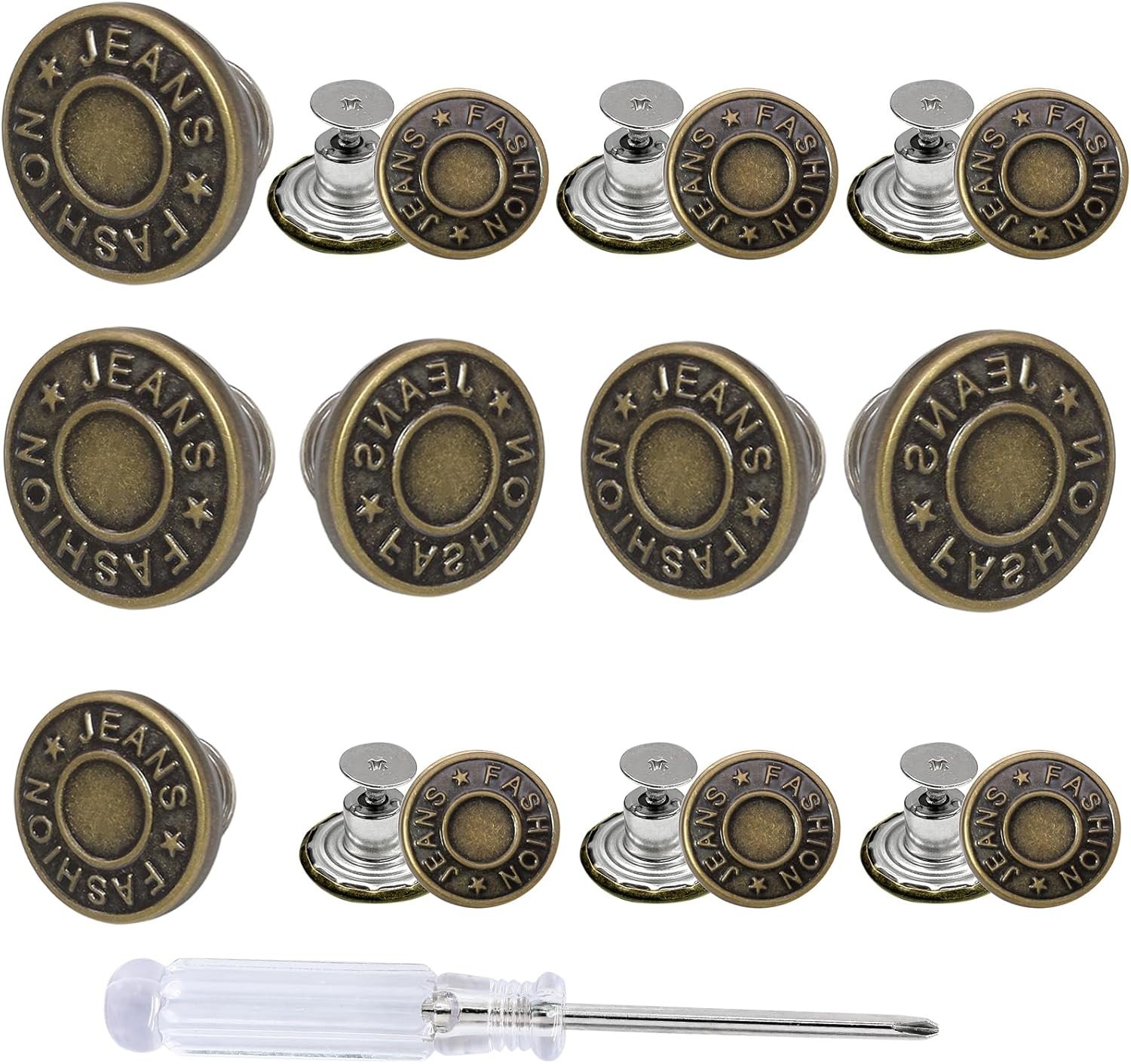 12 Sets, No-Sew Jeans Buttons Replacement – Metal Pants Buttons 17 mm 20 mm