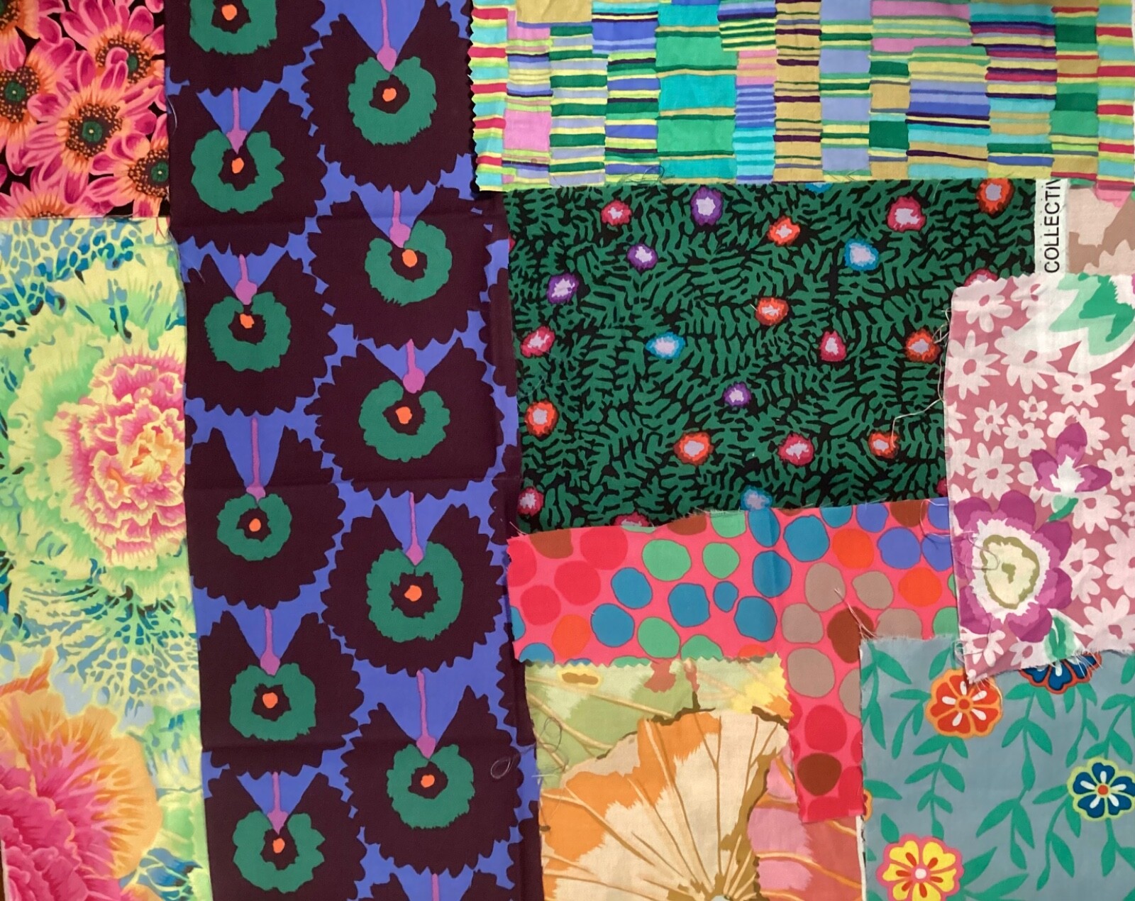 Kaffe Fassett strips, squares, & scraps