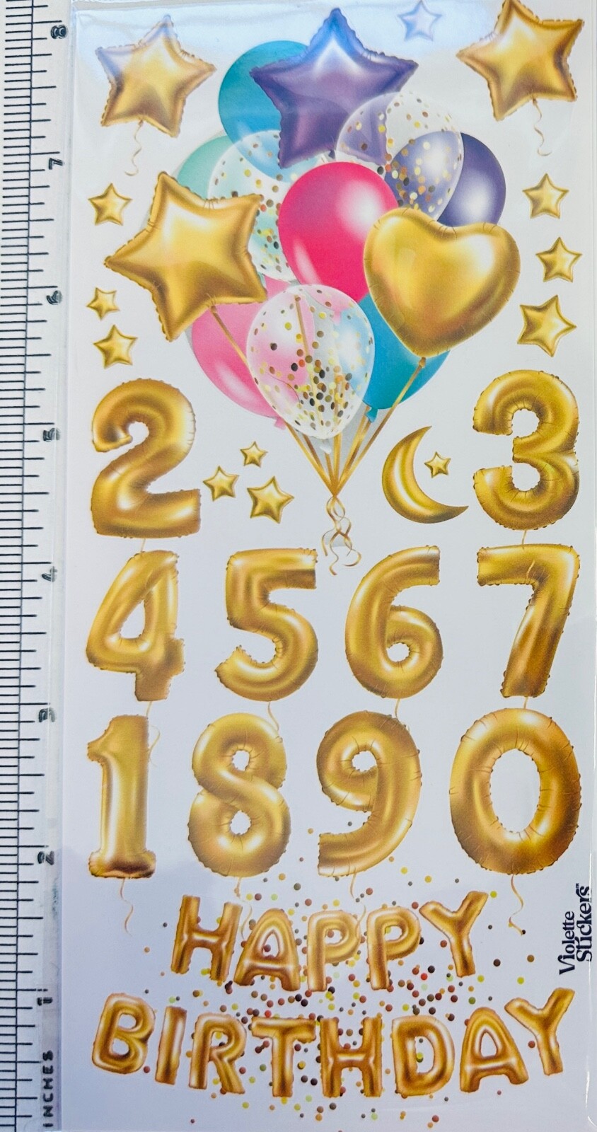Violette Stickers Gold Happy Birthday Numbers Scrapbook Craft Planner Supply