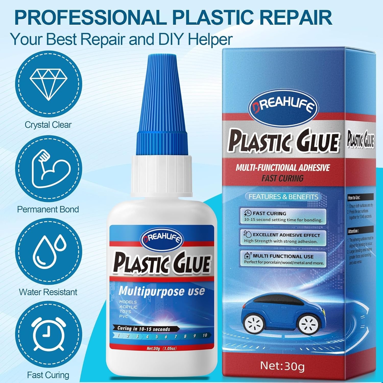 Super Glue for Plastic Repair, 30G Plastic Glue Strong Adhesive, Heavy Duty 👌