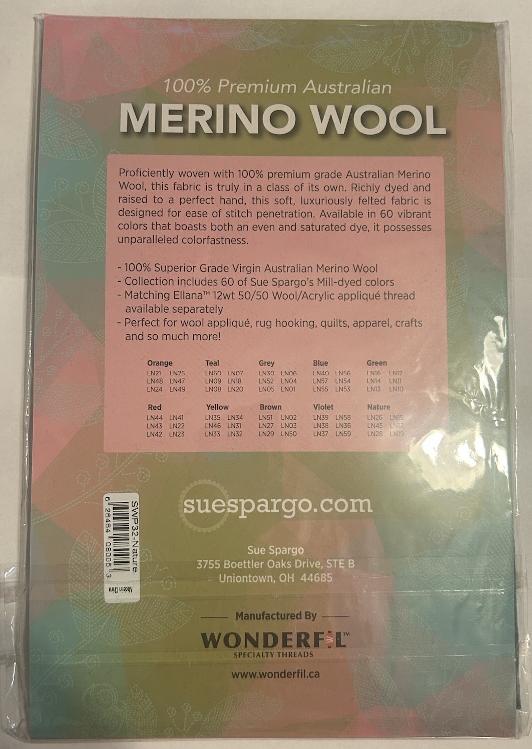 Sue Spargo Merino Wool Fabric Pack – NATURE – 1/32 – 9″x 7″ – 6 pieces