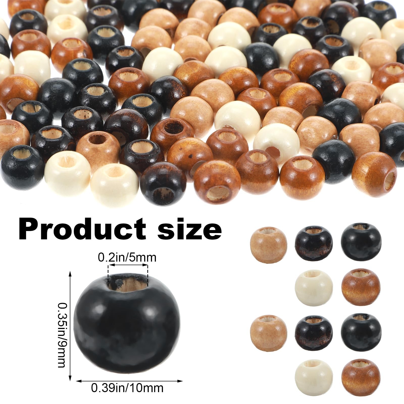100 PCS Natural Colors Wooden Beads Large Hole Vintage Round Bead Large Hole …