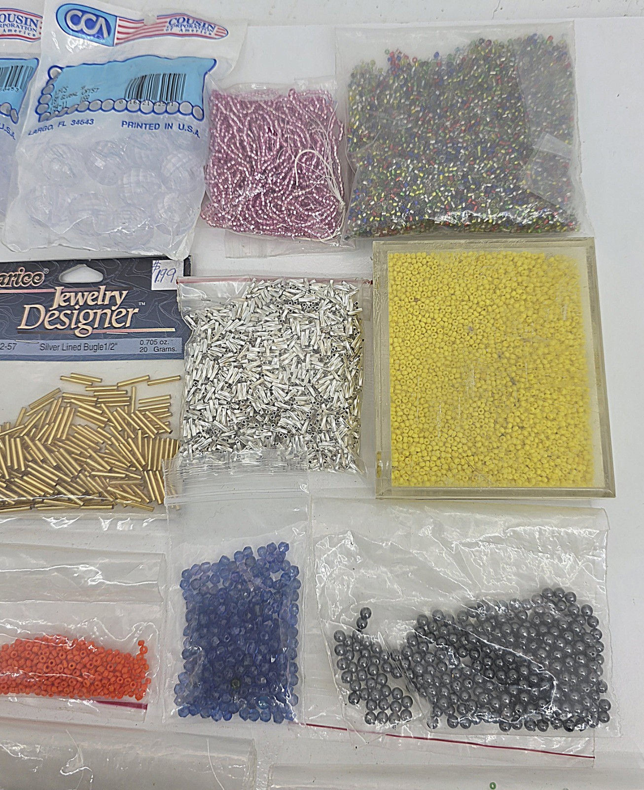 Seed Bead Lot Mixed Sizes, Colors & Materials, 33 packs 2.3 Lbs