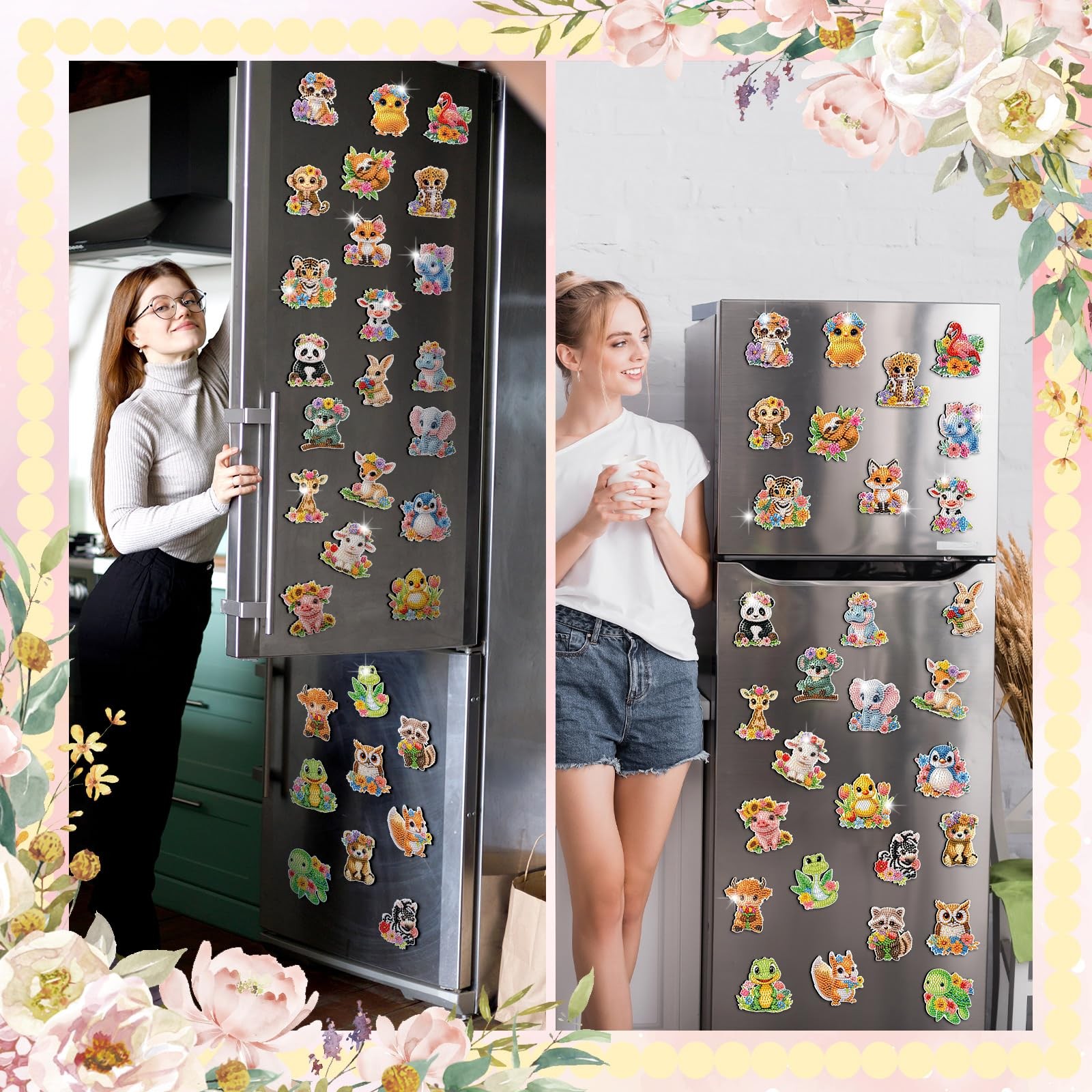 Xuhal 30 Pcs Animal Diamond Painting Magnets Watercolor Animal Diamond Art