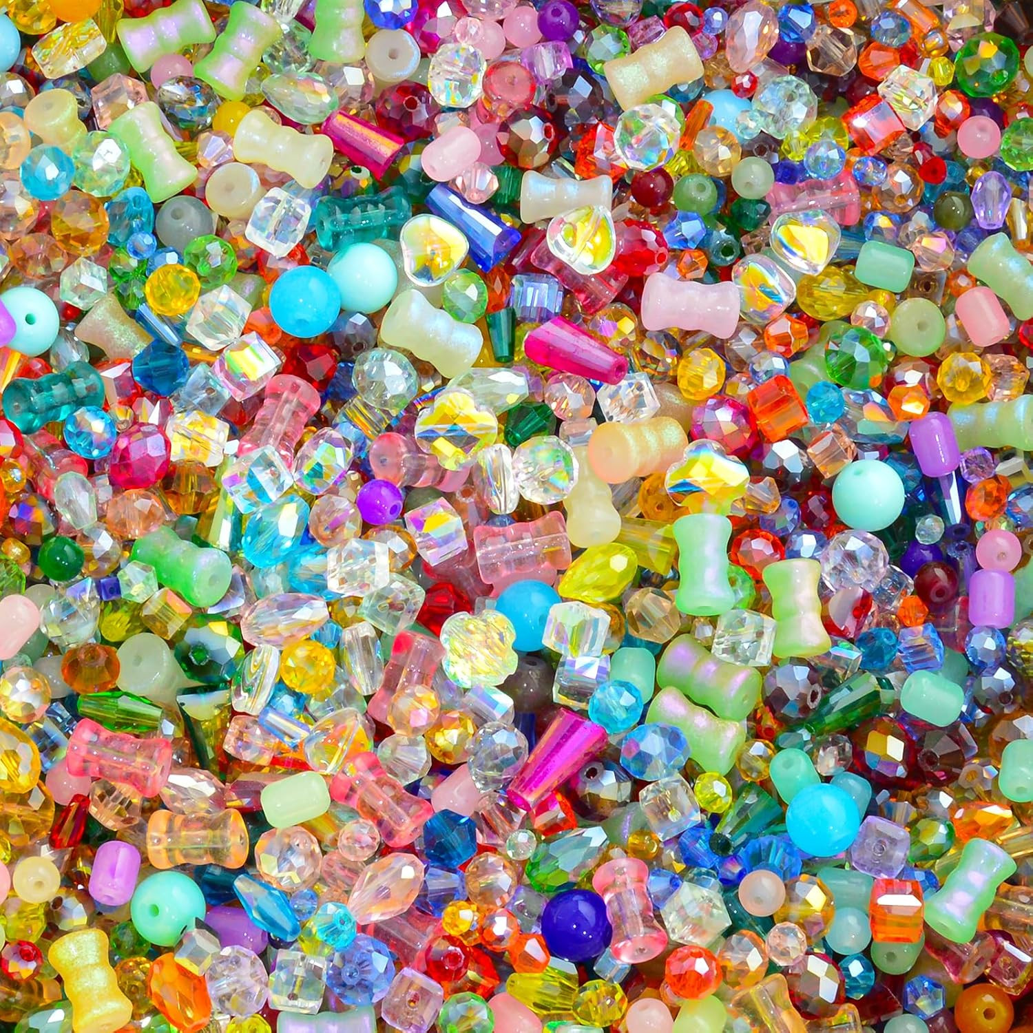 One Pound Assorted Glass Beads for Jewelry Making, 2-16Mm Colorful Crystal Beads