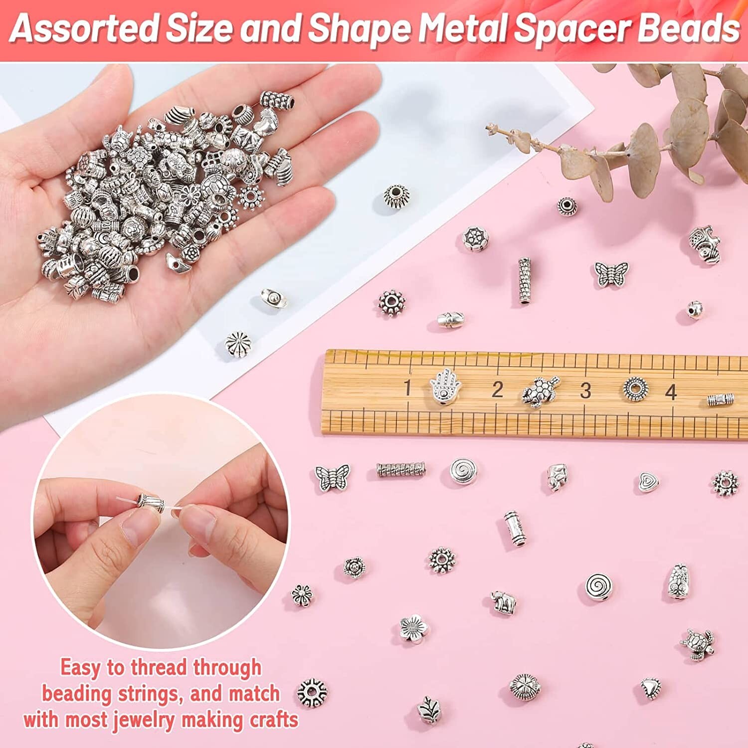 50 Assorted Spacer Beads Mixed Lot Metal Antiqued Silver Jewelry Findings
