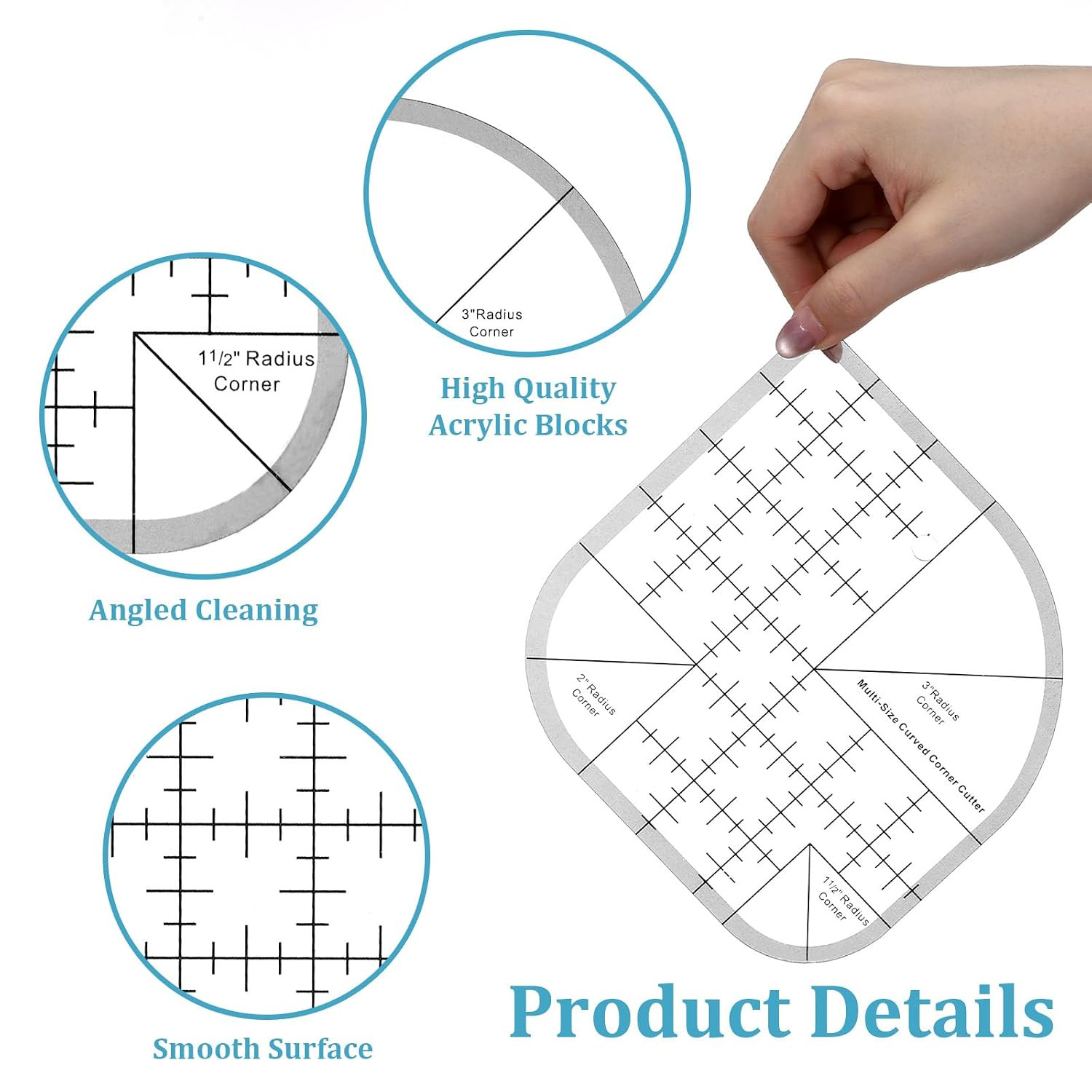 Rulers for Quilting and Sewing, Quilt Ruler Curved Corner Cutter Ruler Acrylic