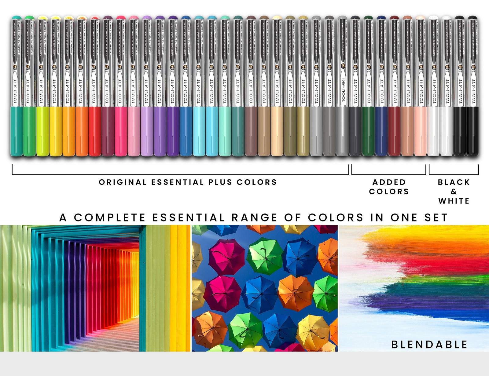 36 Essential Flexible Brush Acrylic Paint Pens AUTOMATIC FLOW CONTROL 1-5mm