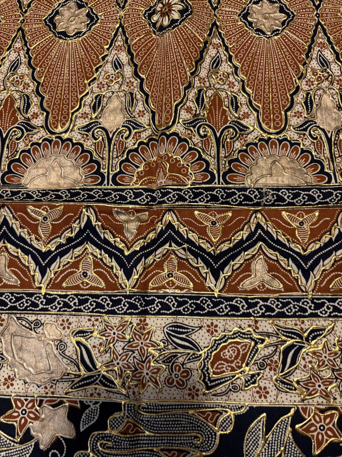 Lot 2 Vintage Bali Prada Batik Fabric Panels 1970s Gold 78×40 77×20