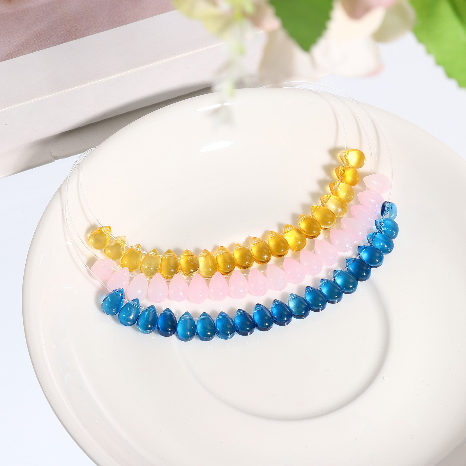 Teardrop Czech Glass Beads, 50 Pcs Bohemia Beads, Clear Green, 6x9mm
