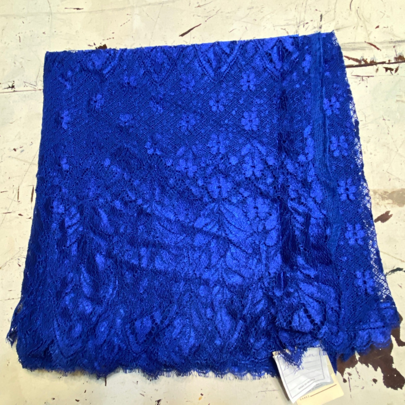 Darquer Calais French Chantilly Lace Vtg 70s 80s Royal Blue Floral 58″ x 116″