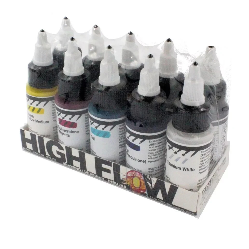 Golden High Flow Acrylic Ink / Liquid Fluid Paint 10 x 1 oz Set, FREE SHIP