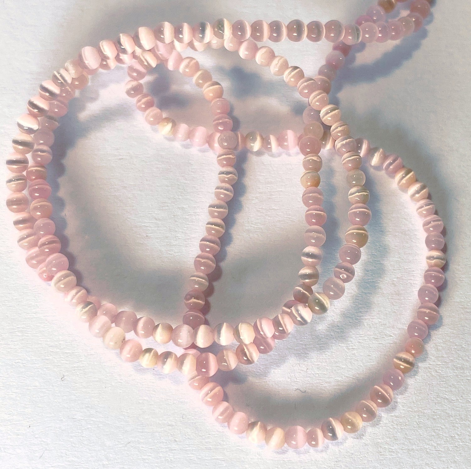 Light Pink Cat’s Eye Fiber Optic Small 2mm Glass Grade A Beads 1 Strand(200+) *