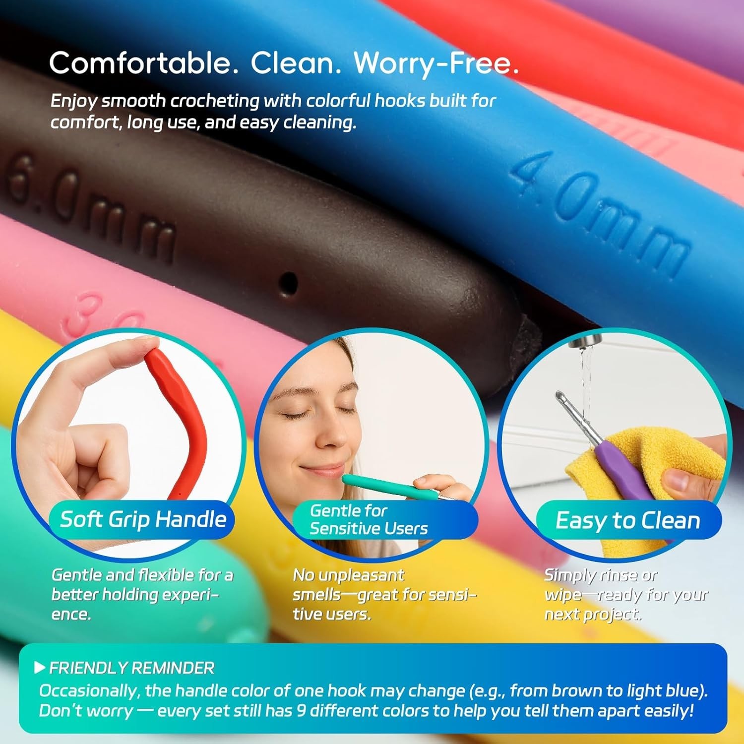 Crochet Hooks Set Clover Amour Steel Pastel 14 Pcs Ergonomic Easy Grip Bright