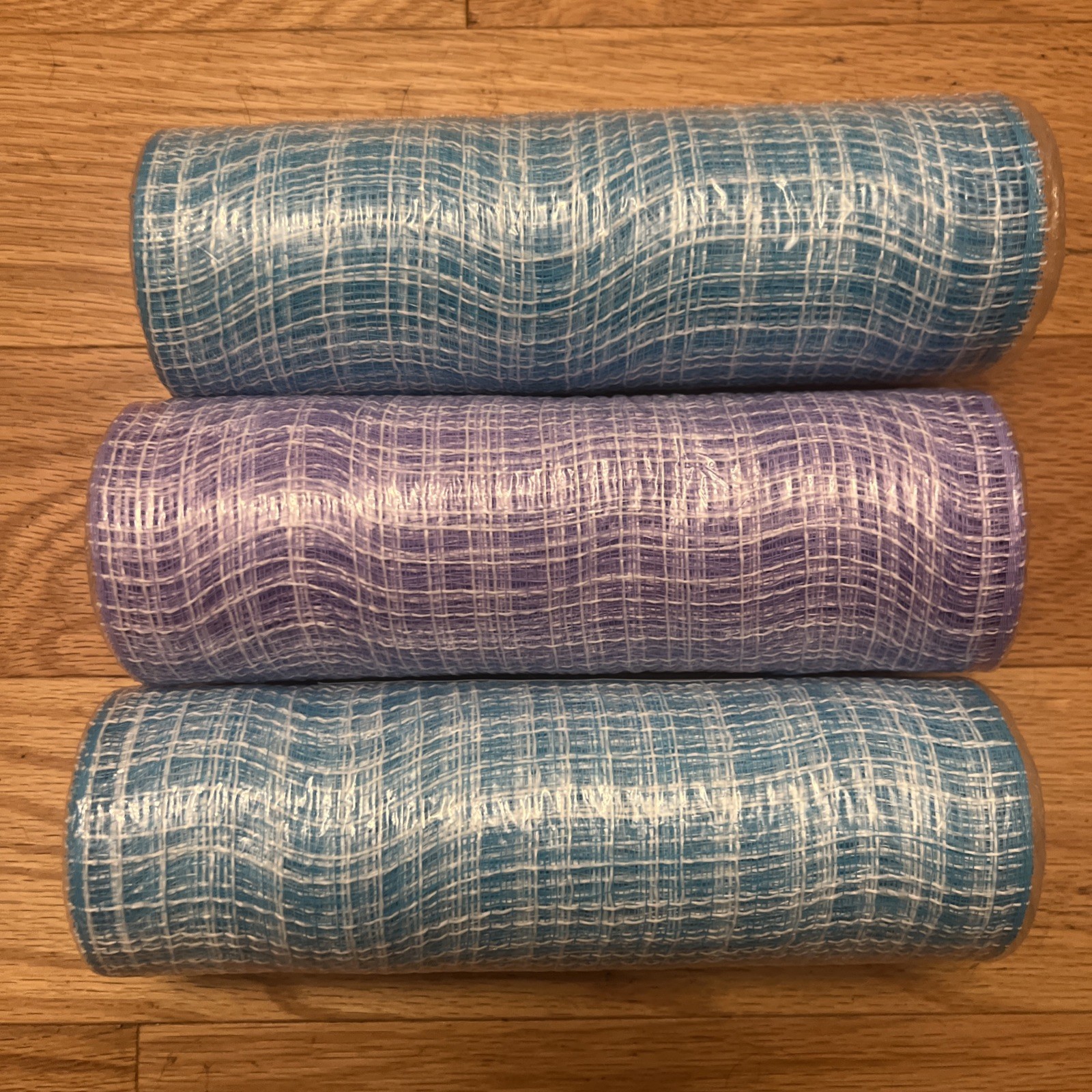 Set Of 3 Spring- Easter Deco Mesh Rolls blue & Light Purple 9.5 In X 18 Ft