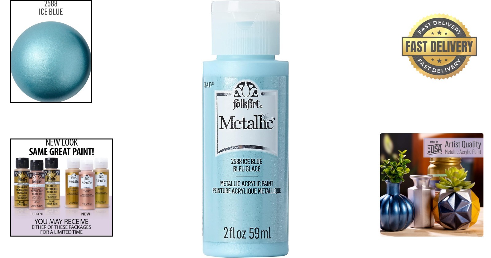 2 Oz Non-Toxic Ice Blue Metallic Acrylic Paint – Perfect for Artists & Crafters