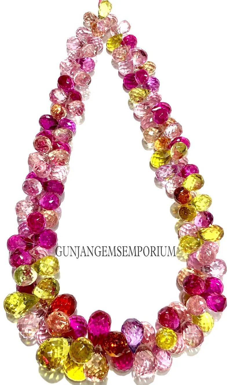 PADPARADSCHA Sapphire AAA+ Pink Sapphire BrioletteFaceted Teardrop Beads