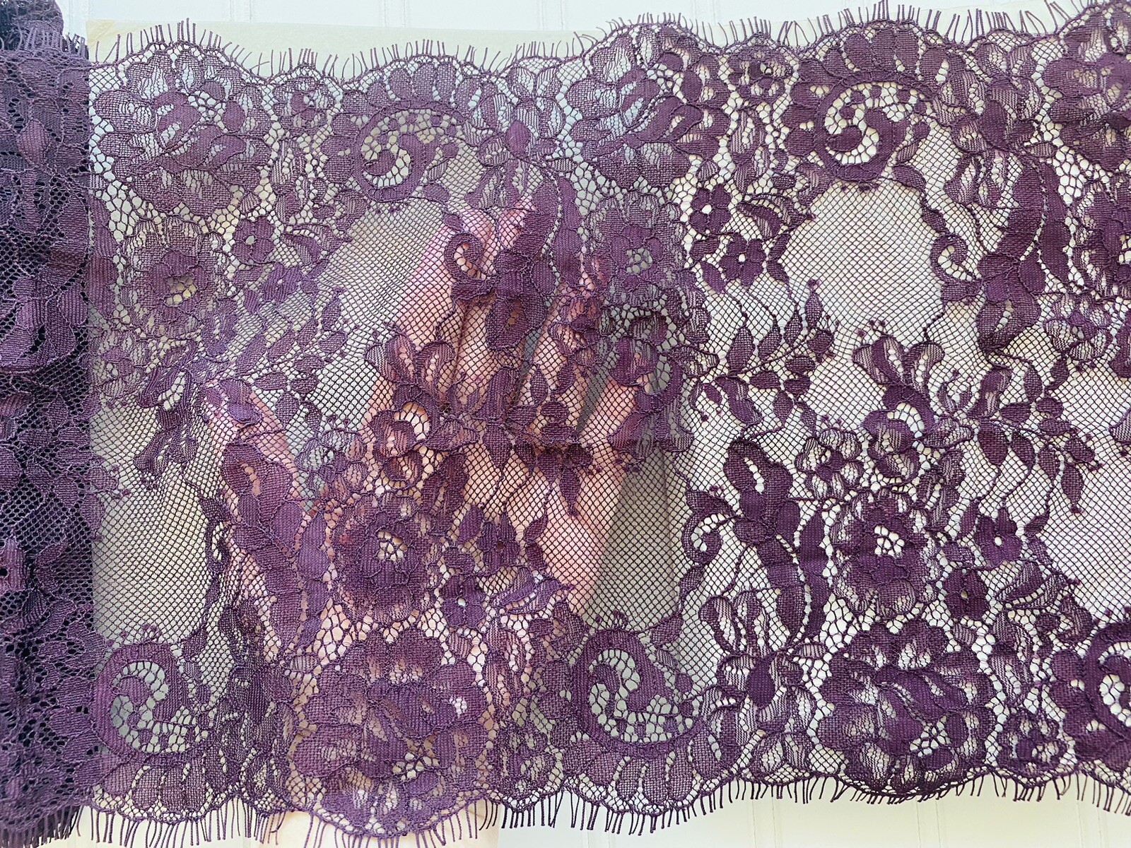 3 Yds Mulberry Embroidered Eyelash French Lace Trim for Sewing/Lingerie/9″ Wide