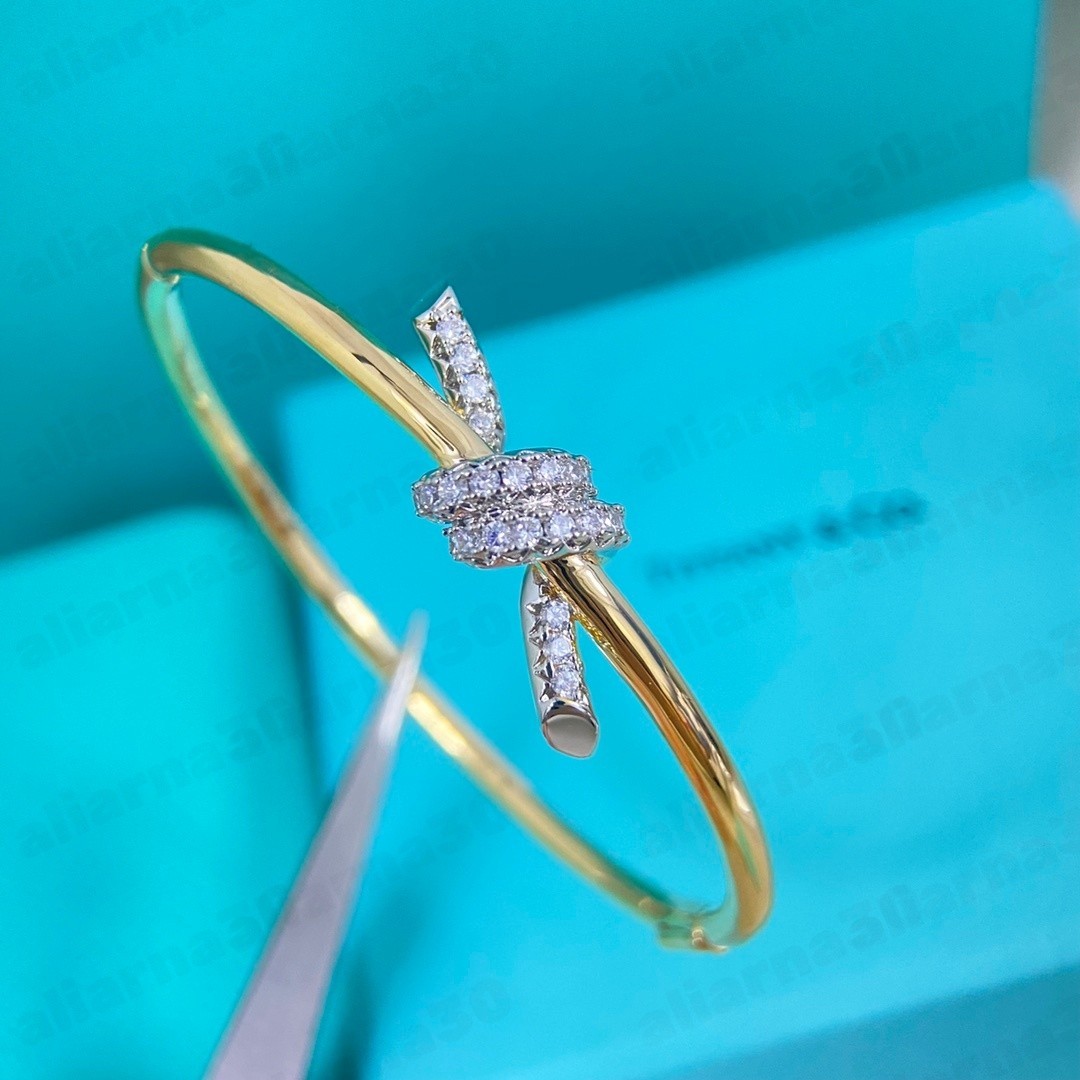 New.Tliffany&CoKnot Bangle 18K&White+Gold Diamond