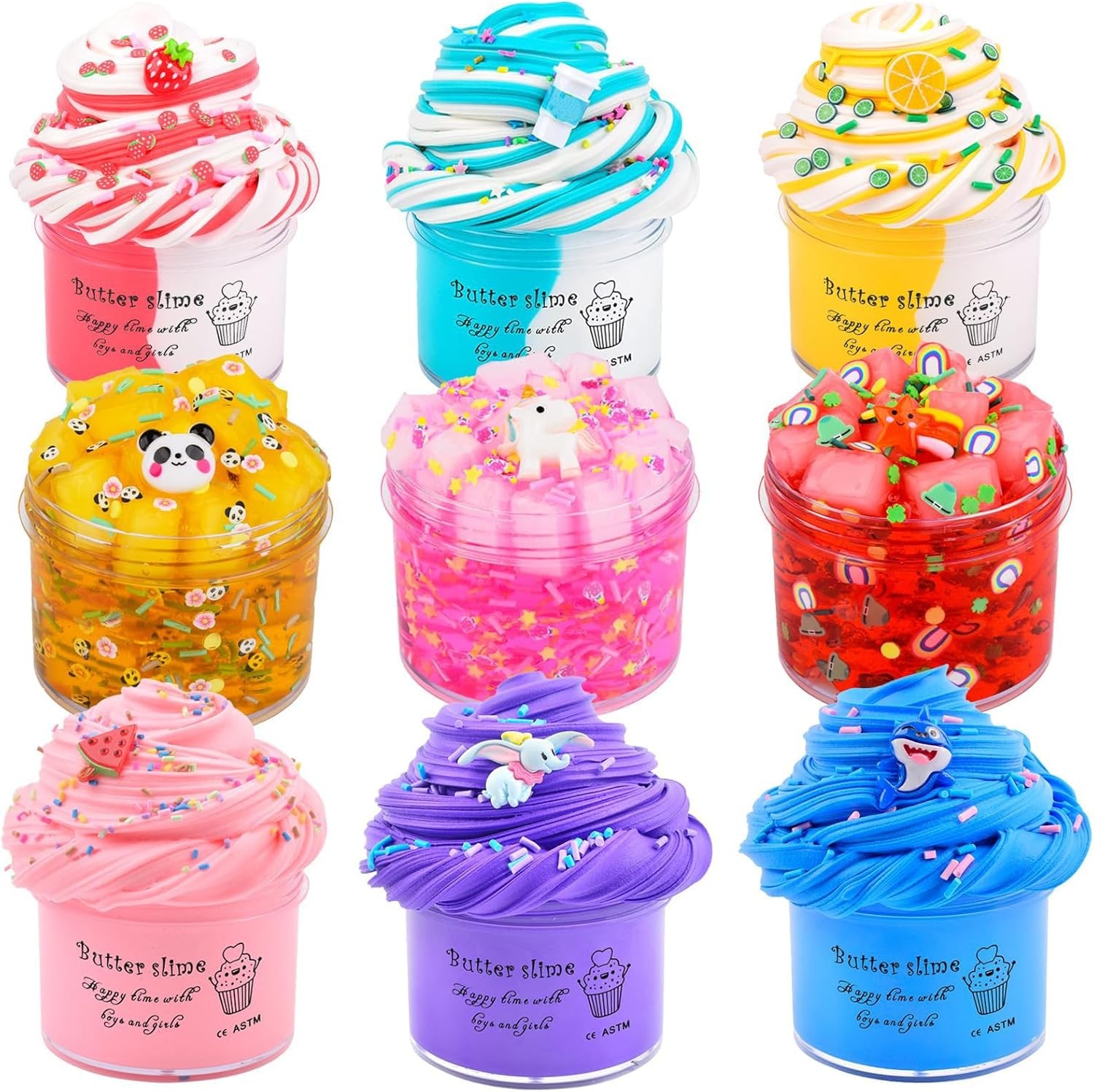 9 Pack Slime Kit, with 3Jelly Cube Crunchy and 3 Cloud and 3 Butter Slime for Gi