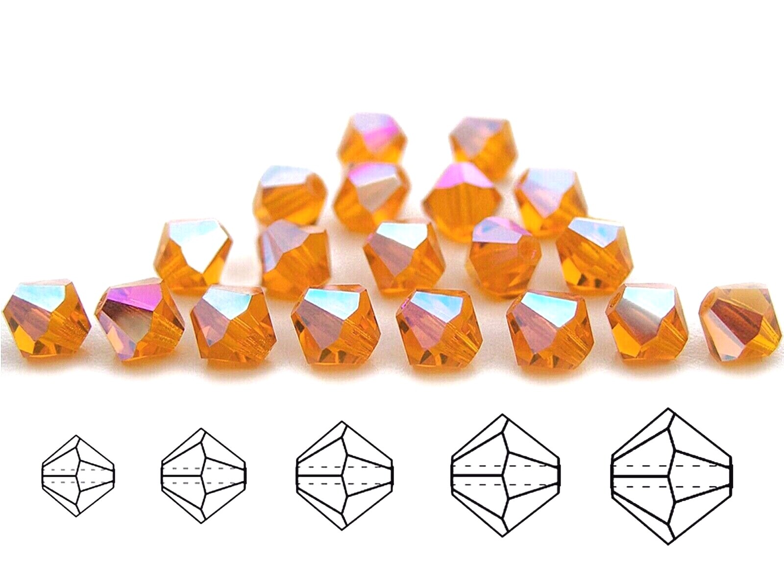 Czech Bicone Crystal Beads Sun AB orange Aurora Boralis 3mm 4mm Rondelle Diamond