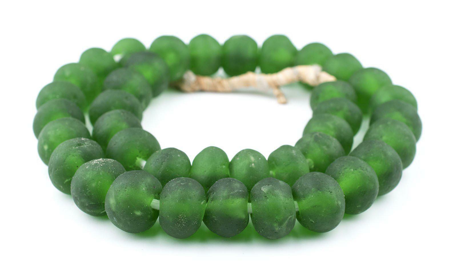 Jumbo Green Recycled Glass Beads 24mm Ghana African Sea Glass Round Large Hole