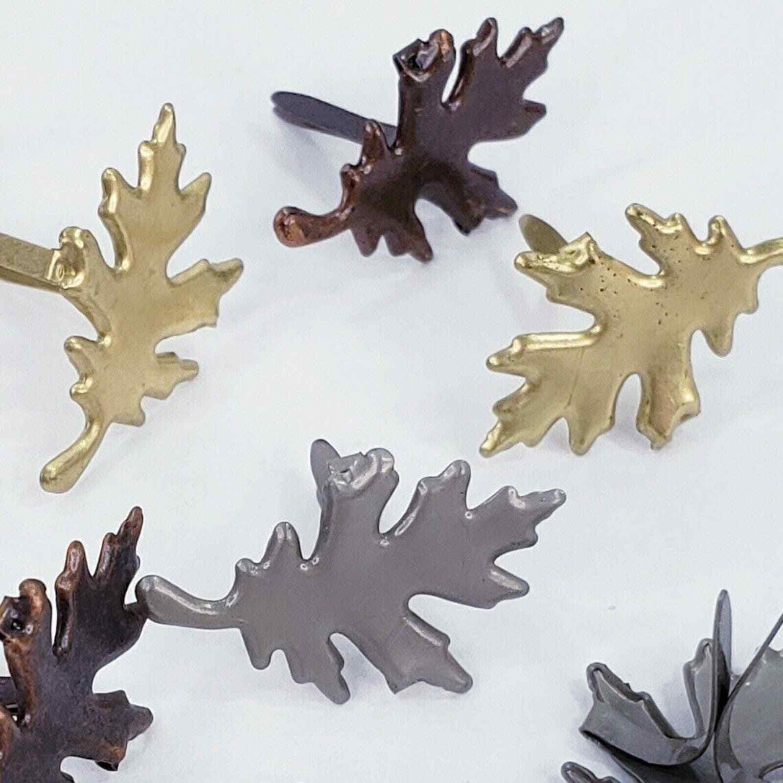 12 Oak Leaf Brads 3 Antique Colors Leaves Cardmaking Junk Journals Scrapbooking