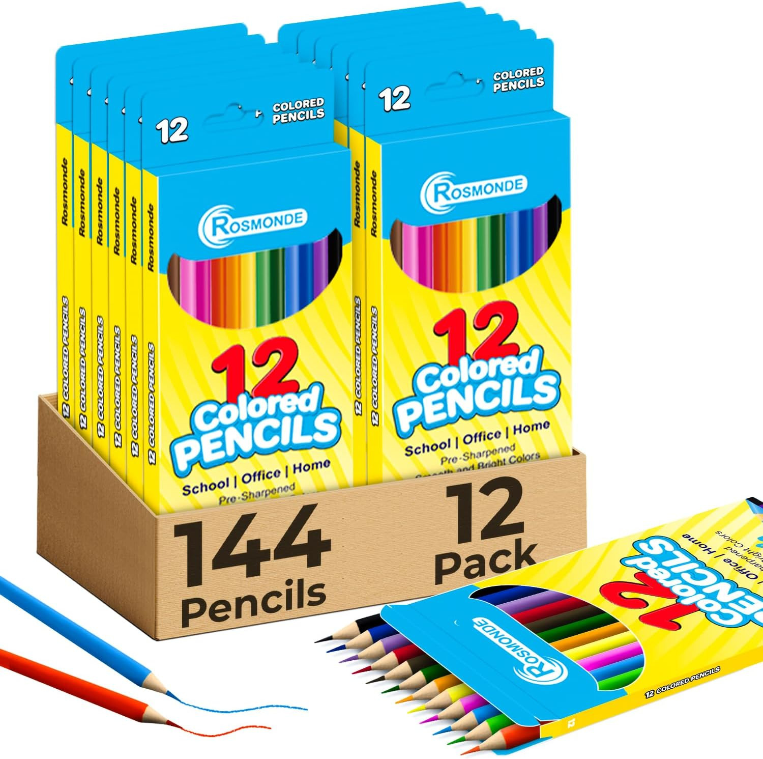 Colored Pencils Bulk 25 Pack | 300 Pencils, 12 Bright Colors | Assorted Pre Shar