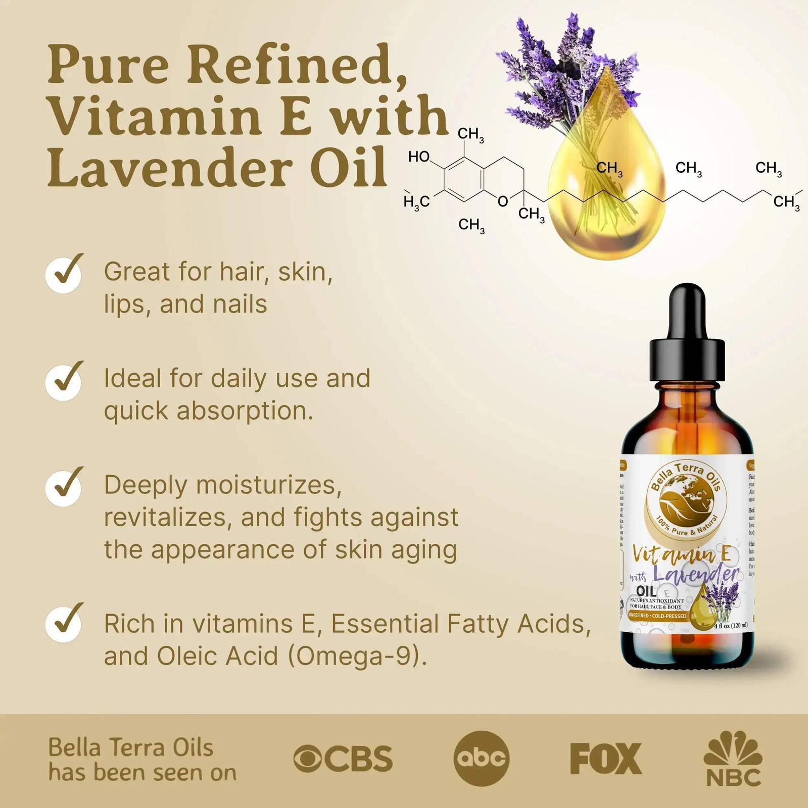 Vitamin E Oil with Lavender – 16oz | Premium Grade Oil for Skin, Hair & Aromathe