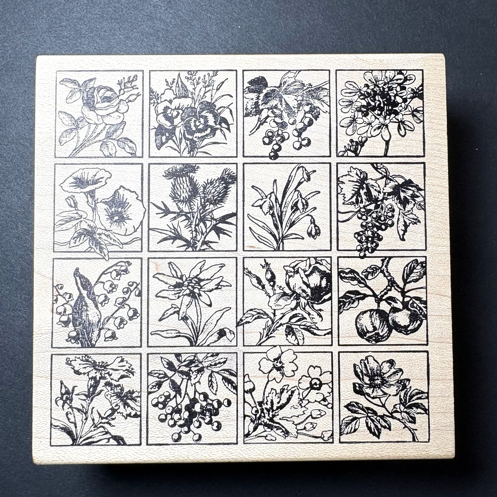 Magenta Wildflower Grid Squares Flowers Blooms Rubber Stamp 30006P