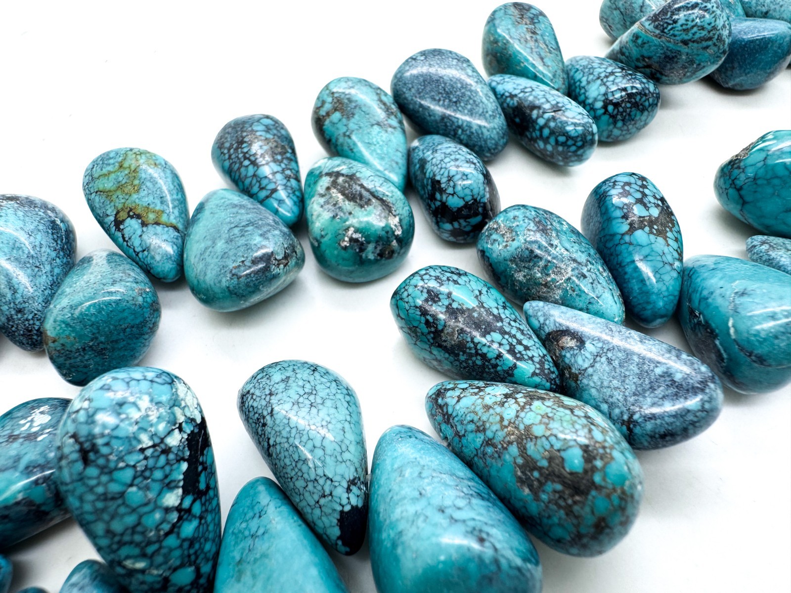 Natural Blue Hubei Turquoise Teardrop Beads • Genuine Gemstone Spiderweb Strand