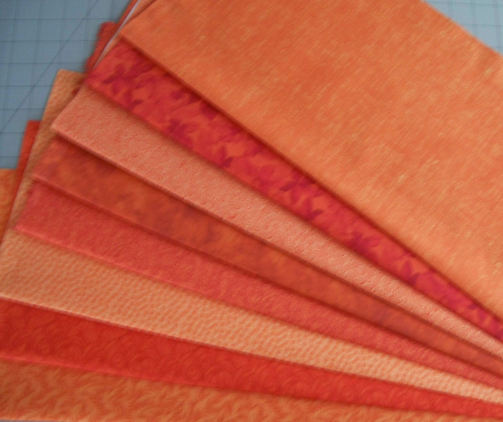 8 Orange Fat Quarters Bundle Tonal tone on tone Fabric Precut