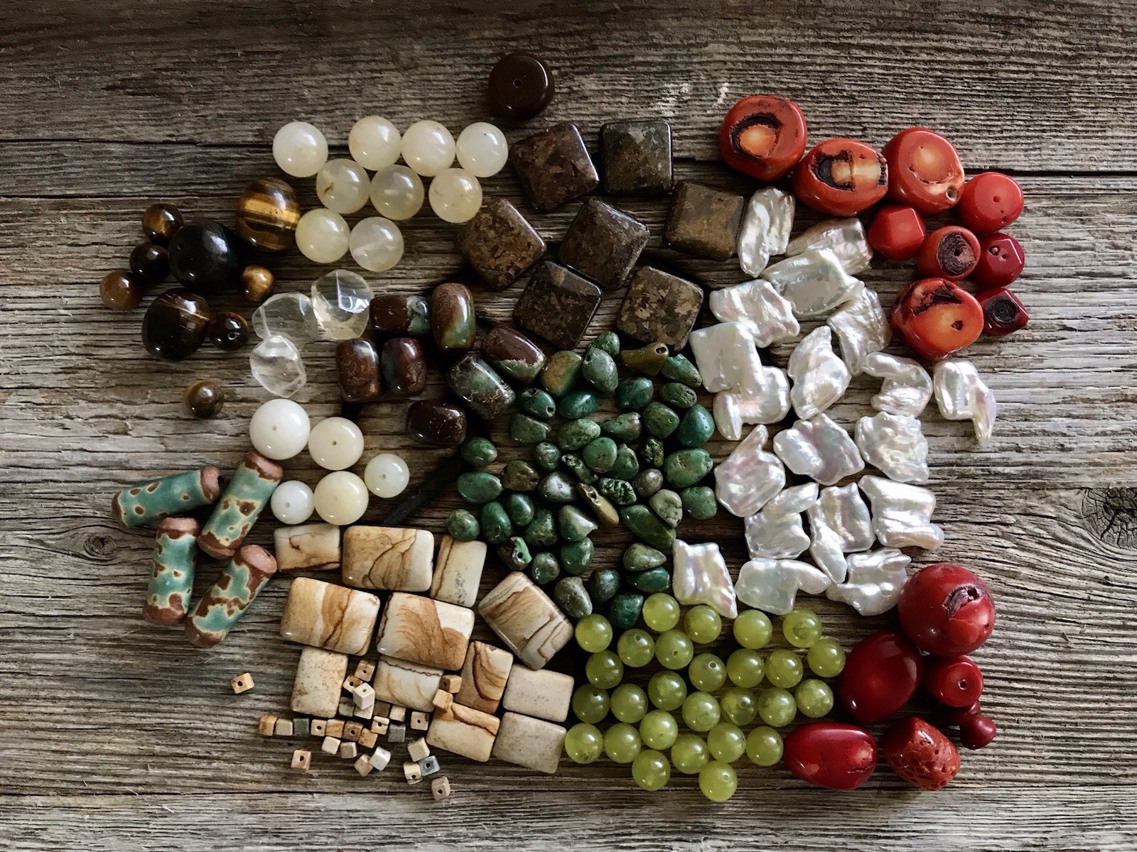 Lot Beads Stones Coral Turquoise Citrine Baroque Pearls Tiger’s Eye Chrysoprase