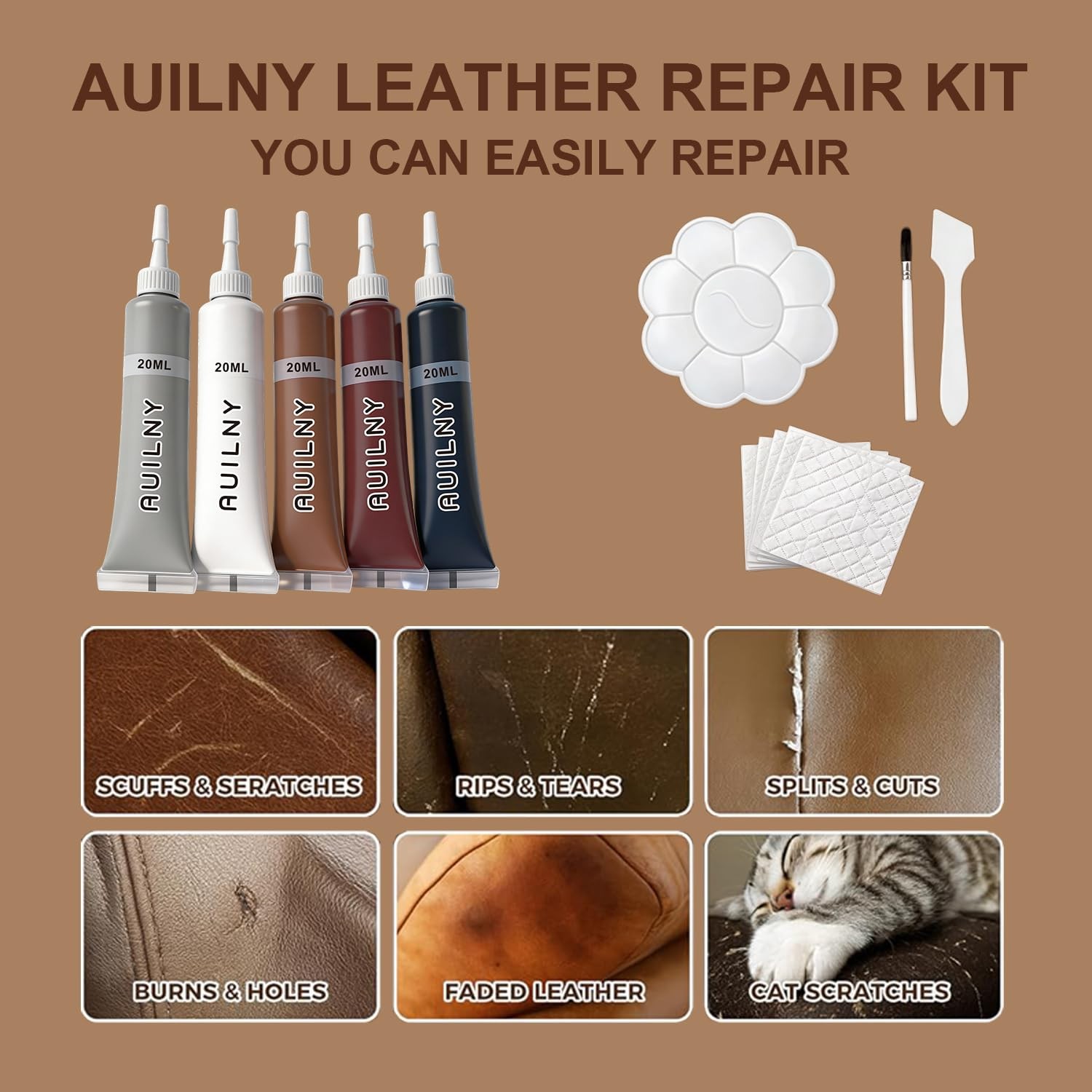 Auilny Leather Repair Kit for Furniture, Sofa, Jacket, Car Seats & Purse. Fix…