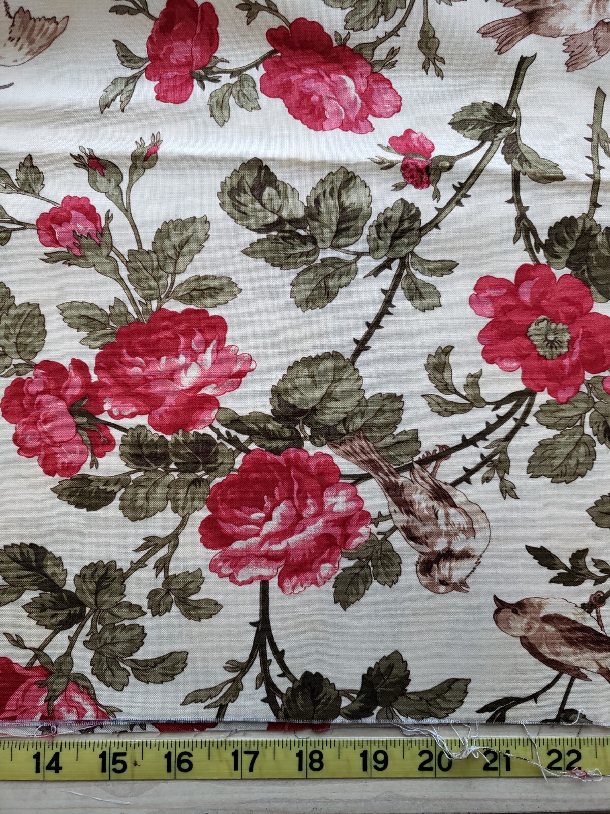 Wintergreen By 3 Sisters For Moda Beige Floral Birds 2 Yards x 44″ 44010