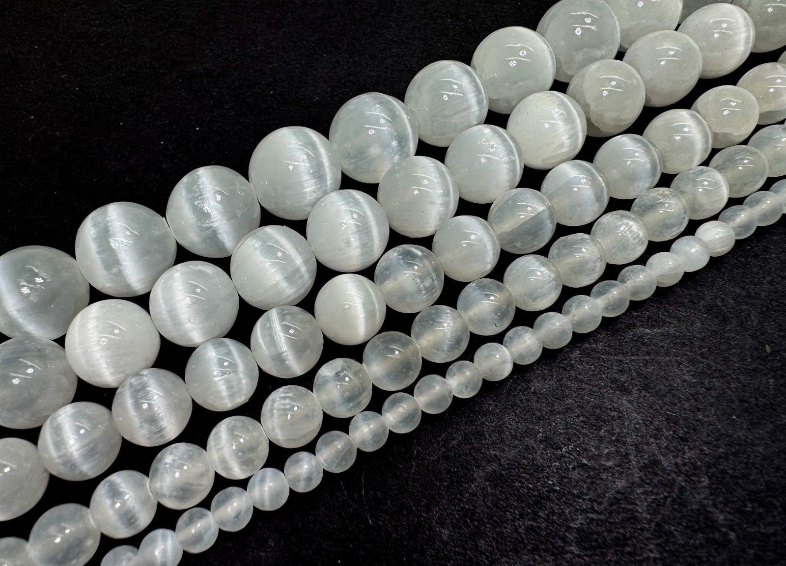 Rare Natural White Selenite Round Sphere Polished Gemstone Beads PG17